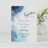 Abstracte Indigo Lavender Aqua Ink Wedding Invite Kaart (Staand voorkant)