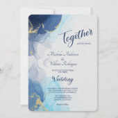 Abstracte Indigo Lavender Aqua Ink Wedding Invite Kaart (Voorkant)
