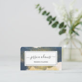 Abstracte Indigo Waterverf Gold Glitter Wedding Visitekaartje (Staand voorkant)