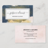 Abstracte Indigo Waterverf Gold Glitter Wedding Visitekaartje (Voorkant / Achterkant)