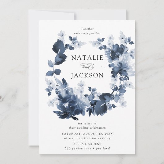 Abstracte indigobloem | Bruiloft Kaart (Voorkant)