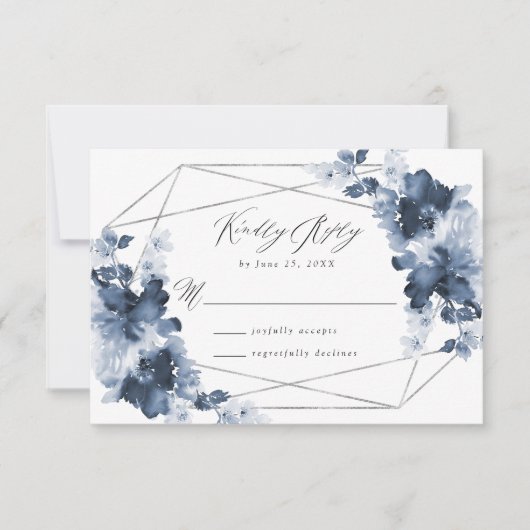 Abstracte indigobloem | Wedding RSVP Kaart (Voorkant)