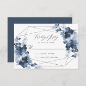 Abstracte indigobloem | Wedding RSVP Kaart (Voorkant / Achterkant)