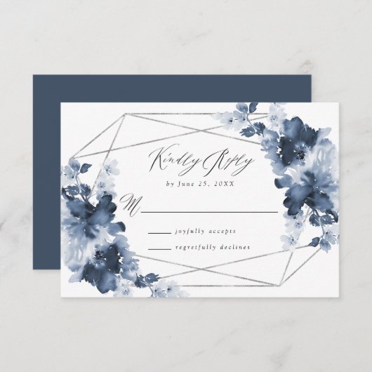 Abstracte indigobloem | Wedding RSVP Kaart (Voorkant / Achterkant)