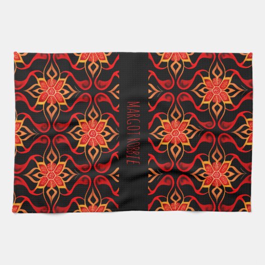 Abstracte Indonesische batik bloemmotief Theedoek (Horizontaal)