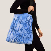 Abstracte Inked Flowers Blauw Crossbody Tas (Dichtbij)