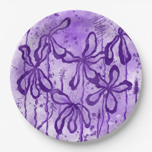 Abstracte Inked Flowers Violet Sky Papieren Bordje