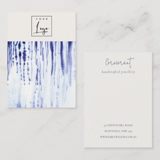 Abstracte Inkt Blauwe Lijnen Logo Blank Sieradenho Visitekaartje (Voorkant / Achterkant)