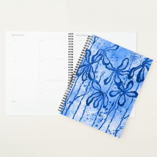 Abstracte Inkt Bloemen Blauwe Lelies Planner (Display)