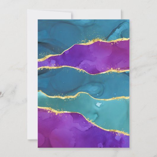 Abstracte inkt Fuchsia Pink Blauwgroen Gold 75e ve Kaart (Achterkant)