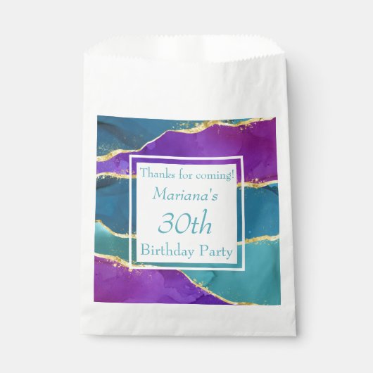 Abstracte inkt Fuchsia Pink Blauwgroen Gold Birthd Bedankzakje (Voorkant)