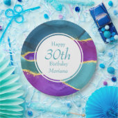 Abstracte inkt Fuchsia roze Blauwgroen goudfeest P Papieren Bordje (Feest)