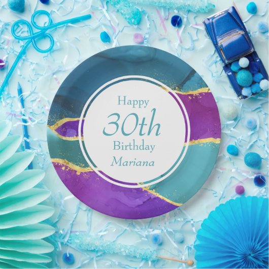 Abstracte inkt Fuchsia roze Blauwgroen goudfeest P Papieren Bordje (Feest)