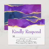 Abstracte inkt Fuchsia roze Paars Gold RSVP-kaart Bedankkaart (Voorkant / Achterkant)