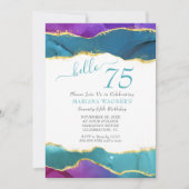 Abstracte inkt Fuchsia Roze Teal Goud 75ste verjaa Kaart (Voorkant)