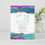 Abstracte inkt Fuchsia Roze Teal Goud 75ste verjaa Kaart (Staand voorkant)