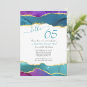 Abstracte inkt fuchsia roze turquoise goud 65ste v kaart (Staand voorkant)