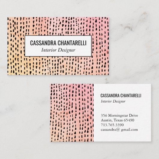 Abstracte inkt stip roze goudwaterverf visitekaartje (Voorkant / Achterkant)