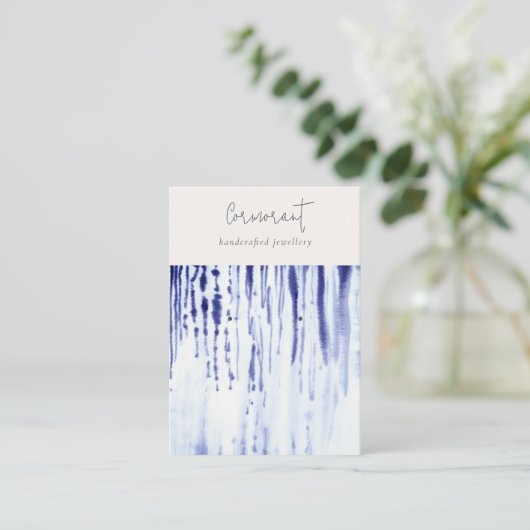 Abstracte Inktblauwe Lijnen Oorbel Stud Holder Visitekaartje (Staand voorkant)