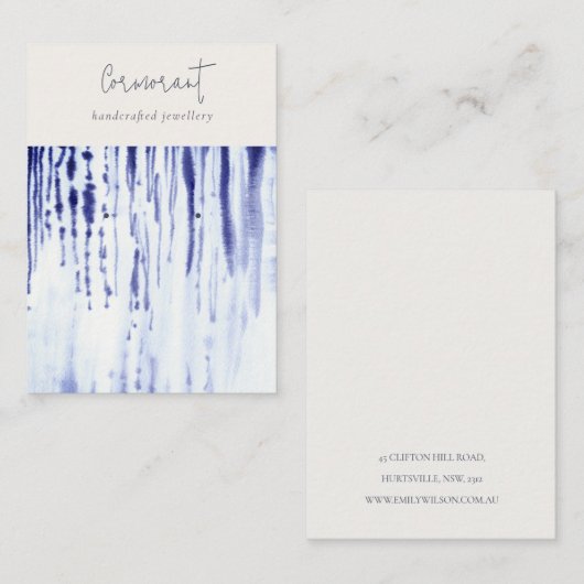 Abstracte Inktblauwe Lijnen Oorbel Stud Holder Visitekaartje (Voorkant / Achterkant)