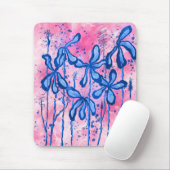 Abstracte Inktbloemen Blauw Roze Muismat (Met muis)