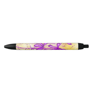 Abstracte Inktbloemen geel paarse Lelies Zwarte Inkt Pen