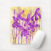 Abstracte Inktbloemen Geel Paarse Muismat (Met muis)