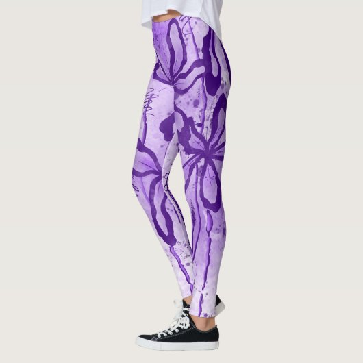 Abstracte Inktbloemen paarse Leggings (Links)