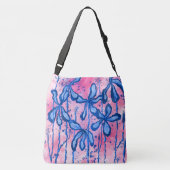Abstracte Inktbloemen Roze & Blauw Crossbody Tas (Achterkant)