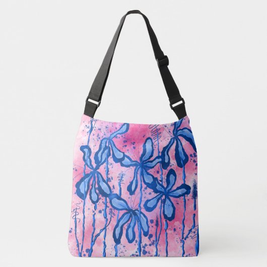 Abstracte Inktbloemen Roze & Blauw Crossbody Tas (Voorkant)