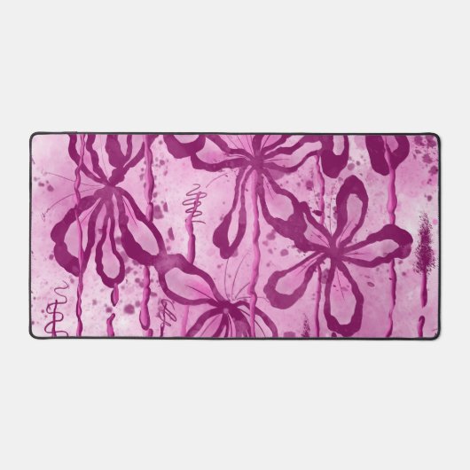 Abstracte inktbloemen roze bureaumat (Voorkant)