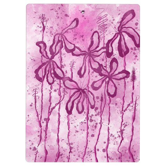 Abstracte inktbloemen roze klembord (Achterkant)