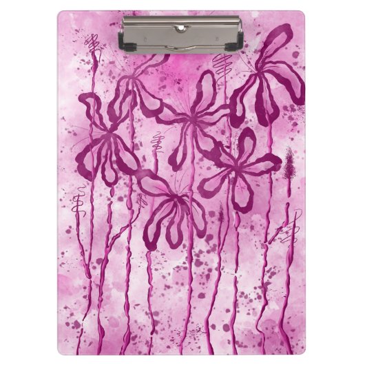 Abstracte inktbloemen roze klembord (Voorkant)