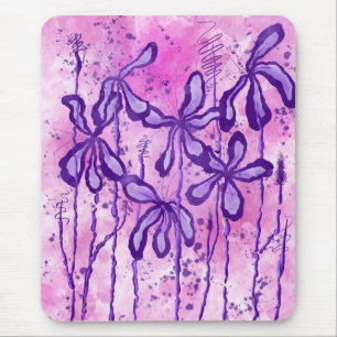 Abstracte Inktbloemen Roze Paarse Muismat