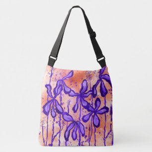 Abstracte Inktbloemen Sinaasappel en paarse Crossbody Tas