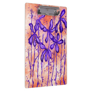 Abstracte Inktbloemen Sinaasappel Paarse Klembord