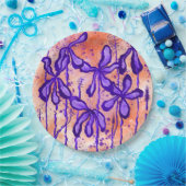 Abstracte Inktbloemen Sinaasappel Paarse Papieren Bordje (Feest)