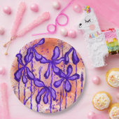 Abstracte Inktbloemen Sinaasappel Paarse Papieren Bordje (Feest)