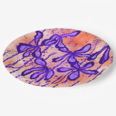 Abstracte Inktbloemen Sinaasappel Paarse Papieren Bordje (Gekanteld)