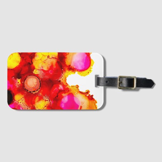 Abstracte inktkunst geel rood en roze bagagelabel (Voorkant (horizontaal))