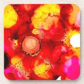 Abstracte inktkunst geel rood en roze bier onderzetter (Voorkant)