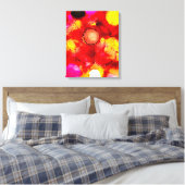 Abstracte inktkunst geel rood en roze canvas afdruk (Insitu (Slaapkamer))