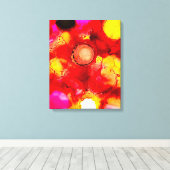 Abstracte inktkunst geel rood en roze canvas afdruk (Insitu (Houten vloer))