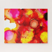 Abstracte inktkunst geel rood en roze legpuzzel (Horizontaal)