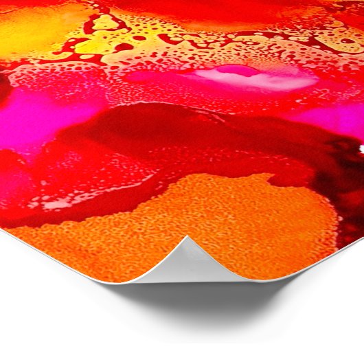 Abstracte inktkunst geel rood en roze poster (Hoek)