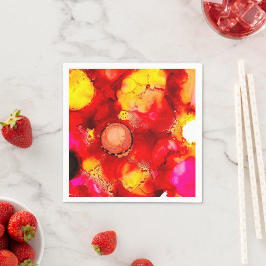 Abstracte inktkunst geel rood en roze servet (Insitu)