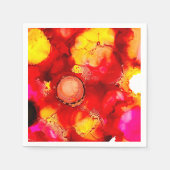 Abstracte inktkunst geel rood en roze servet (Voorkant)