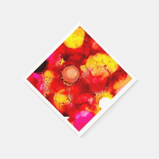 Abstracte inktkunst geel rood en roze servet (Hoek)