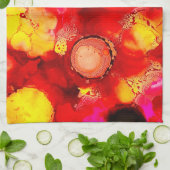 Abstracte inktkunst geel rood en roze theedoek (Gevouwen)