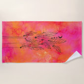 Abstracte inktkunst Roze Oranje Bohemische veren Strandlaken (Voorkant)